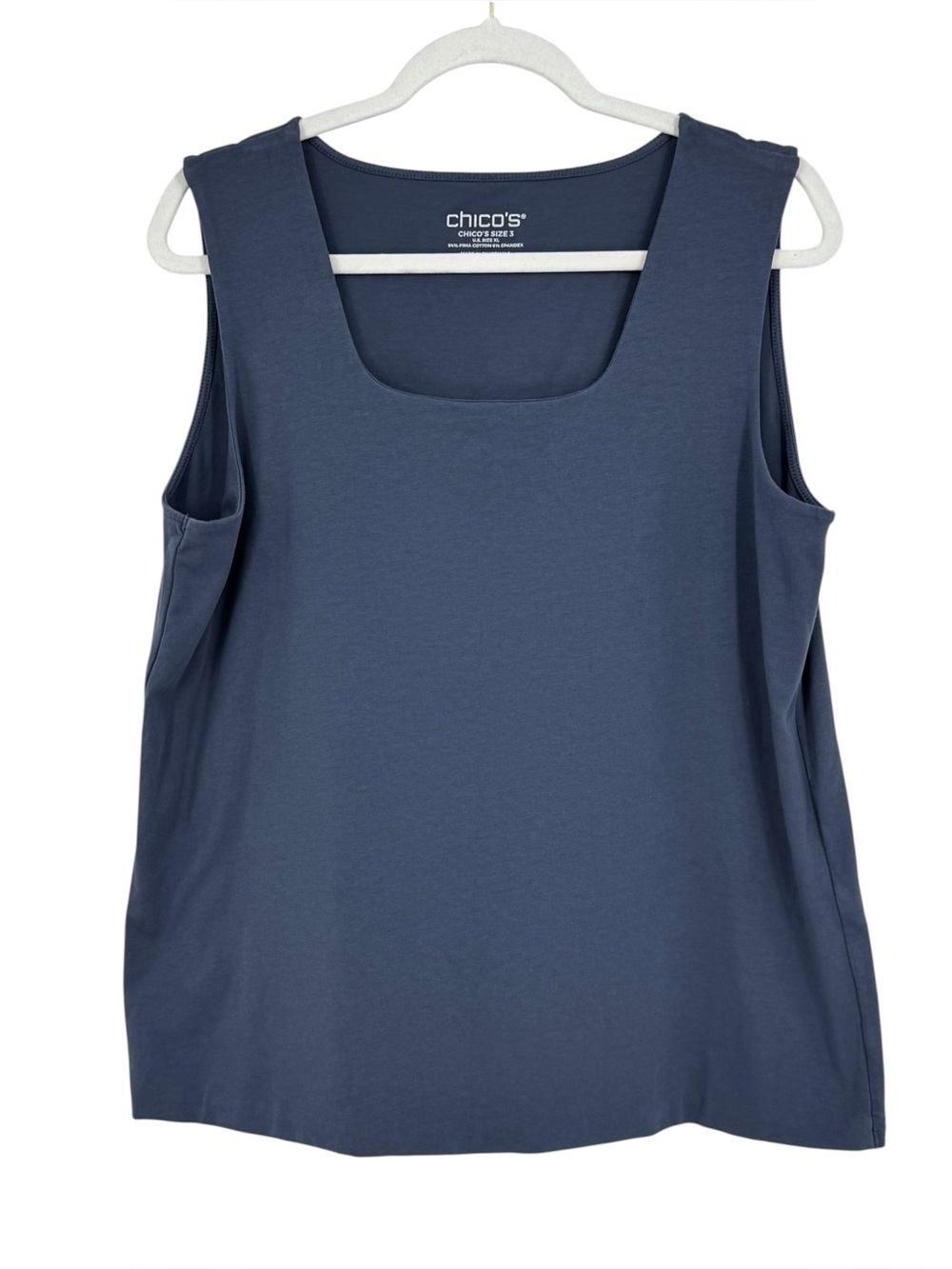 Chico’s Contour Cotton Square Neck Tank Women’s XL Passport Blue (Blue Gray)